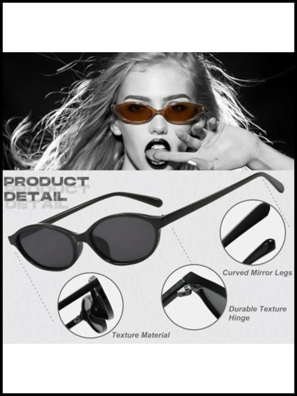 Retro Oval Cat Eye Sunglasses UV Protection Trendy Y2K Thin Frame